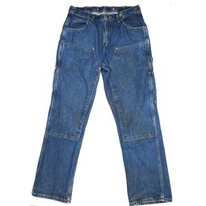 Key Double Front Work Jeans Mens W34 L32 Blue Denim Enzyme Wash Logger Dungaree